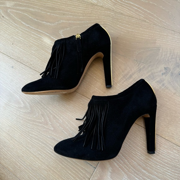 ⭐️Chloe⭐️Fringe Black Suede Leather High Heel Ankle Bootie Designer Women's 6 37 - Picture 8 of 15